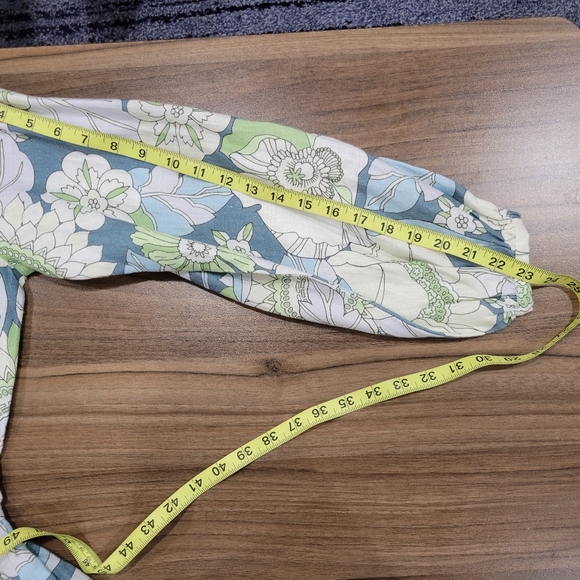 Guess 100% Linen All Over Floral Long Puffed Sleeves Shorts Romper Size S Summer - Picture 9 of 12